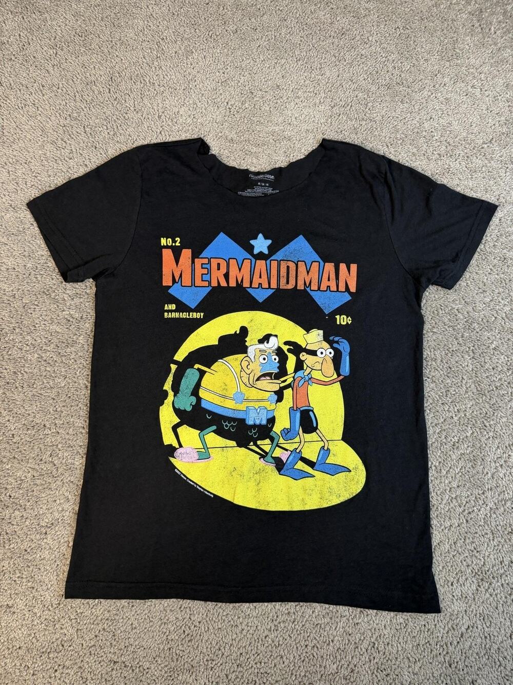 SpongeBob Nickelodeon Shirt Mens M Black Mermaidman Barnacleboy Comic Book Print